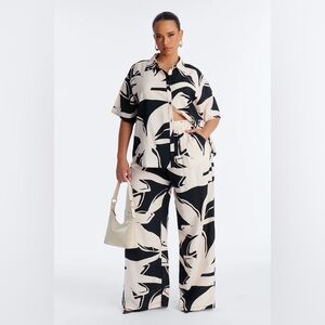 Vacay Black and Cream Wide Leg Jumpsuit